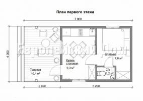 4x8 Casa finlandese per le aree strette con servizi igienici in camera da letto