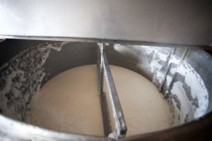A poco a poco aggiungere il latte fermentato siero di latte. Dopo la miscelazione il coagulato contenuti. 